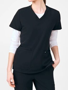 Beyond Scrubs Black Women's V-Neck 3 pocket top